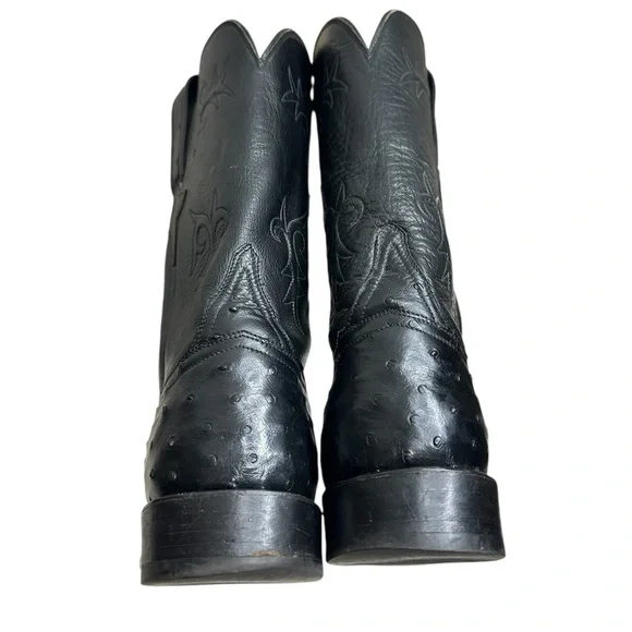 Lucchese Black Full Quill Ostrich Leather Cowboy Western Boots Men's 10.5